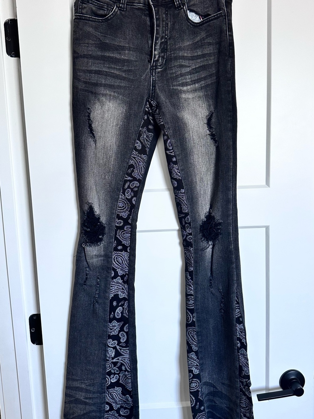 Rockstar Original Distressed Flare Jeans with Paisley Inset